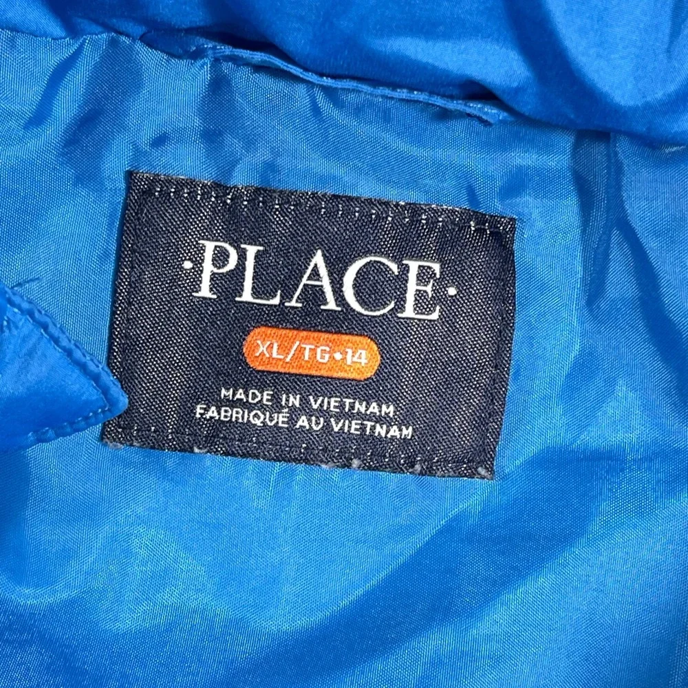 The Children's Place Puffer Jacket Kids XL 14 Blue Full‎ Zip Quilted Coat